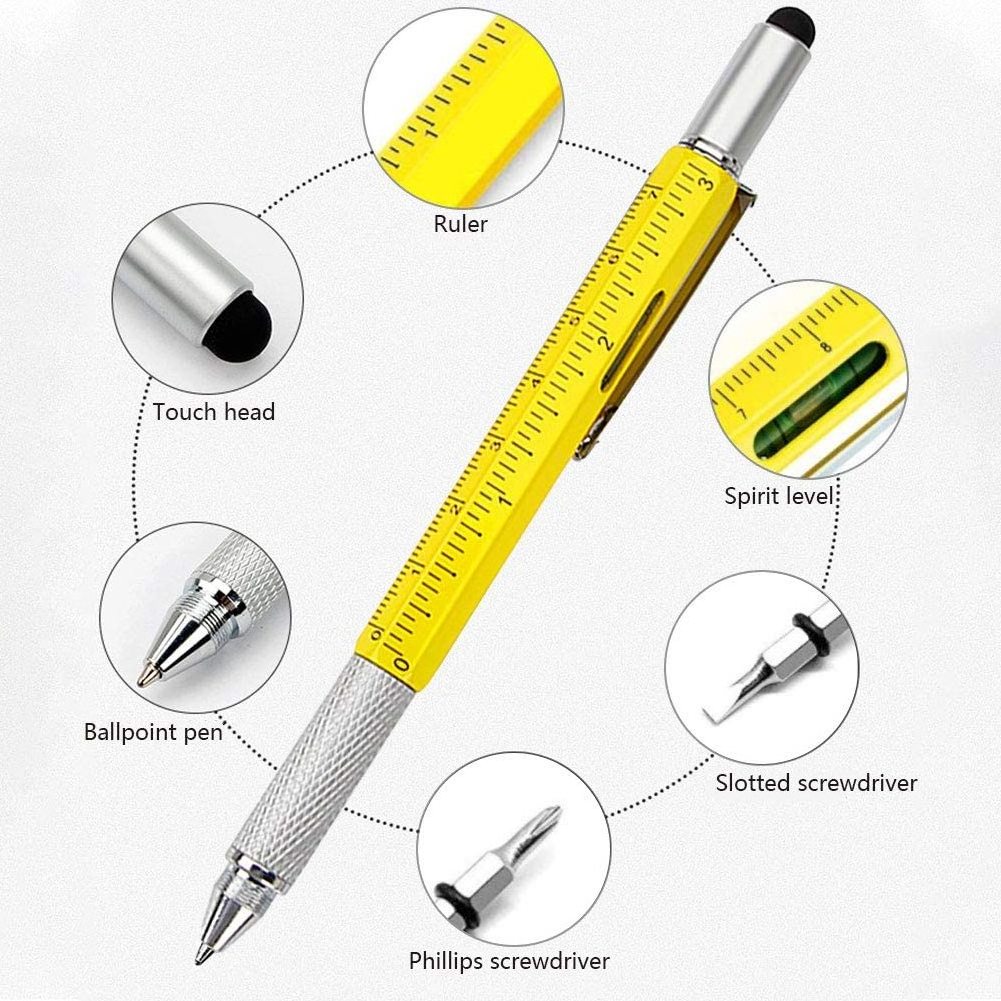 6 in 1multifunction tool pen with custom logo color and engineering pen with inch scale in multi function pen