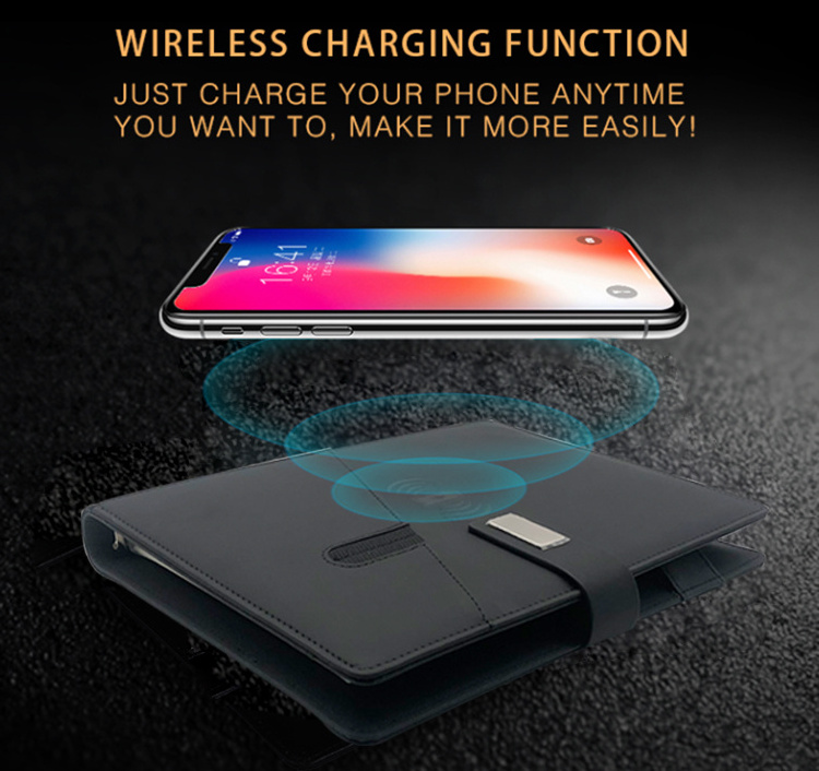 Custom Smart notebook 8000mah powerbank  notebook wireless charger USB flash drive