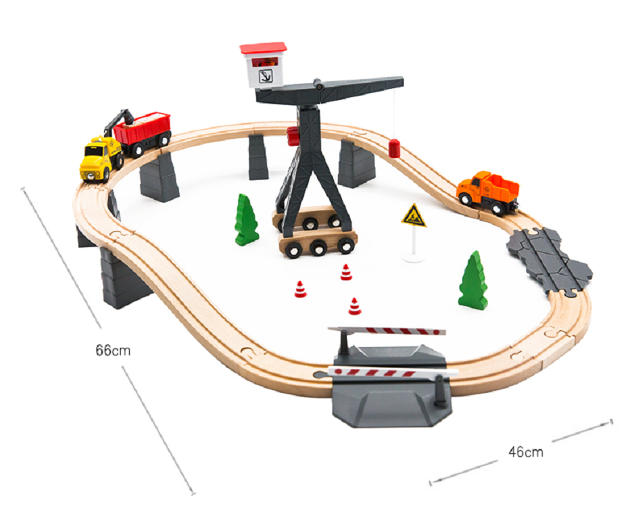 36pcs City Building Railway Set, Construction site Wooden Train Track