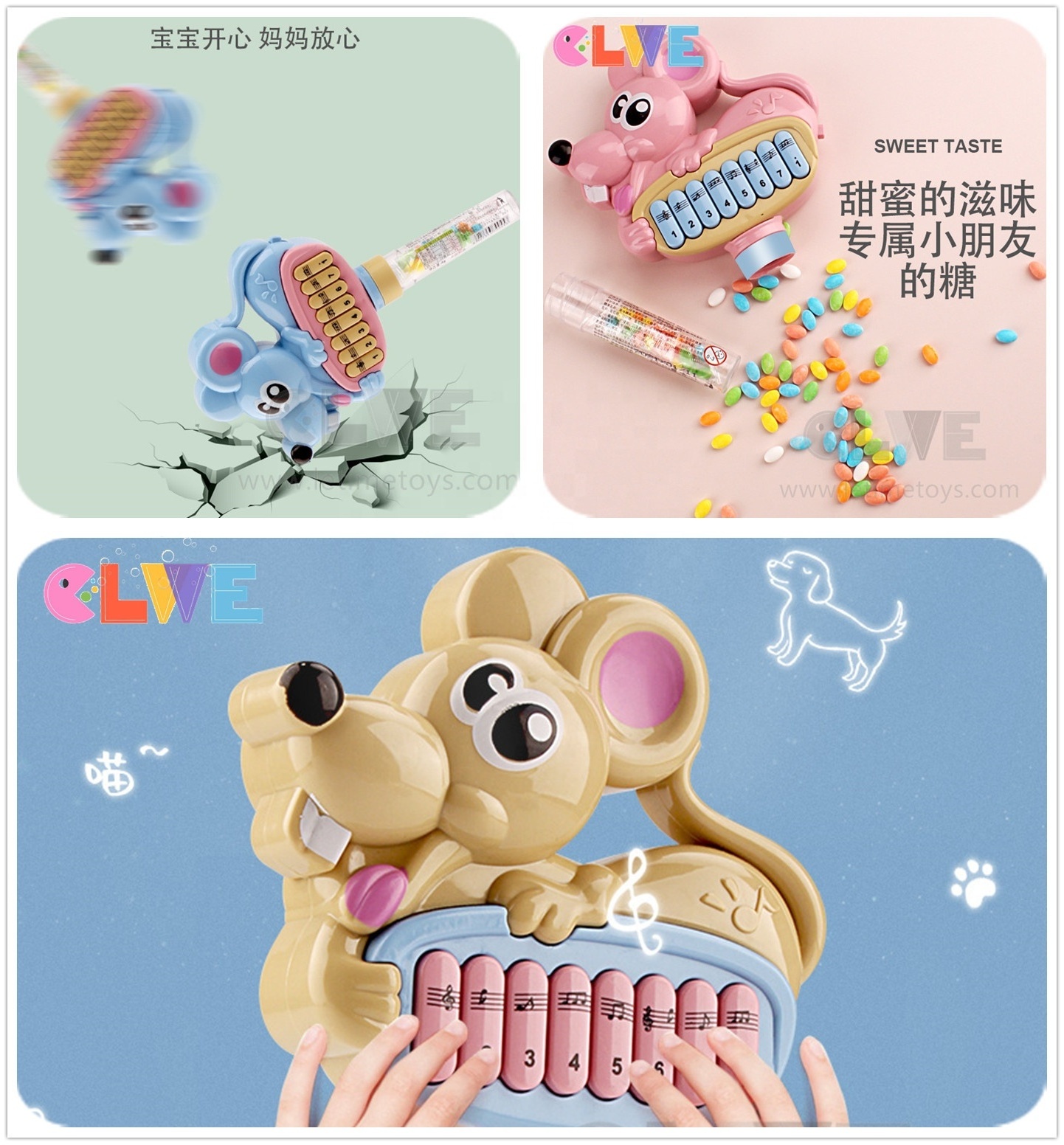 Hot sale Morandi pink color baby early education ABS  animal cartoon candy toys Hot sale cute mini mouse piano baby candy toys