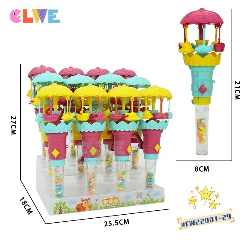 New design novelty light up mini Hand Operated Merry Go Round candy Toy  popular merry go round toy candy for kids