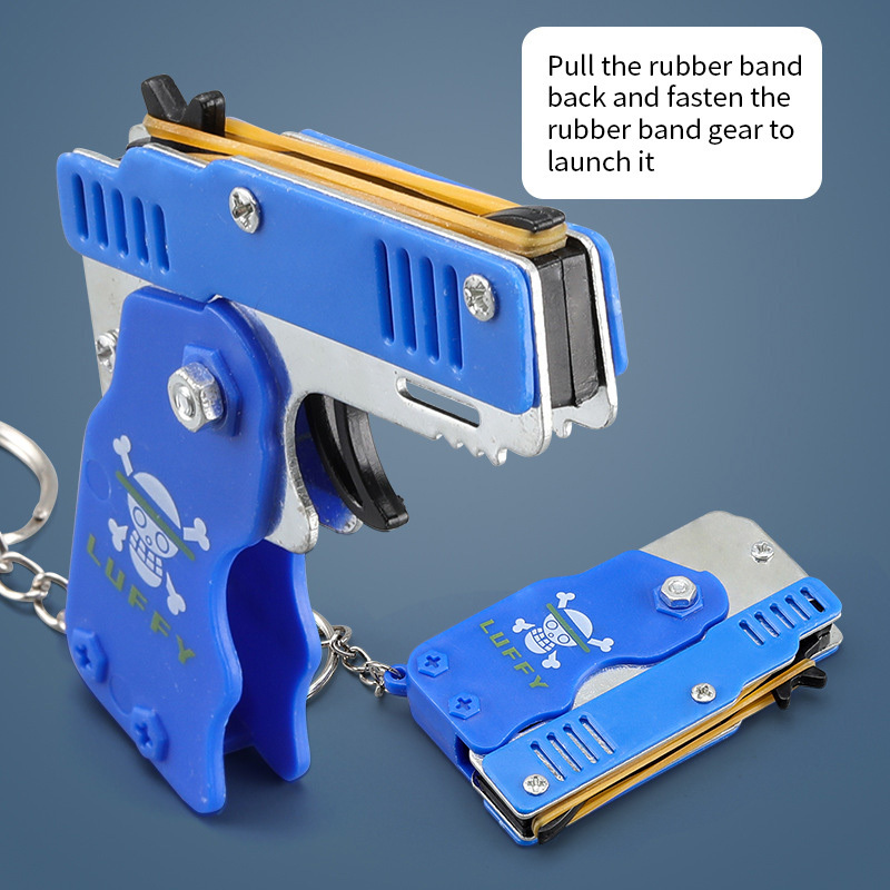 Alloy Plastic Plate Rubber Band Gun Keychain Color Mini Rubber Band Gun Children's Toy Gun