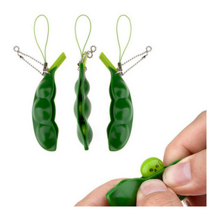 Toys Games Kids Squeeze Peanut Bean  stress Relief Fidget Toy sensory Key chain bean Pea Pods Toy Key chain Phone Bag