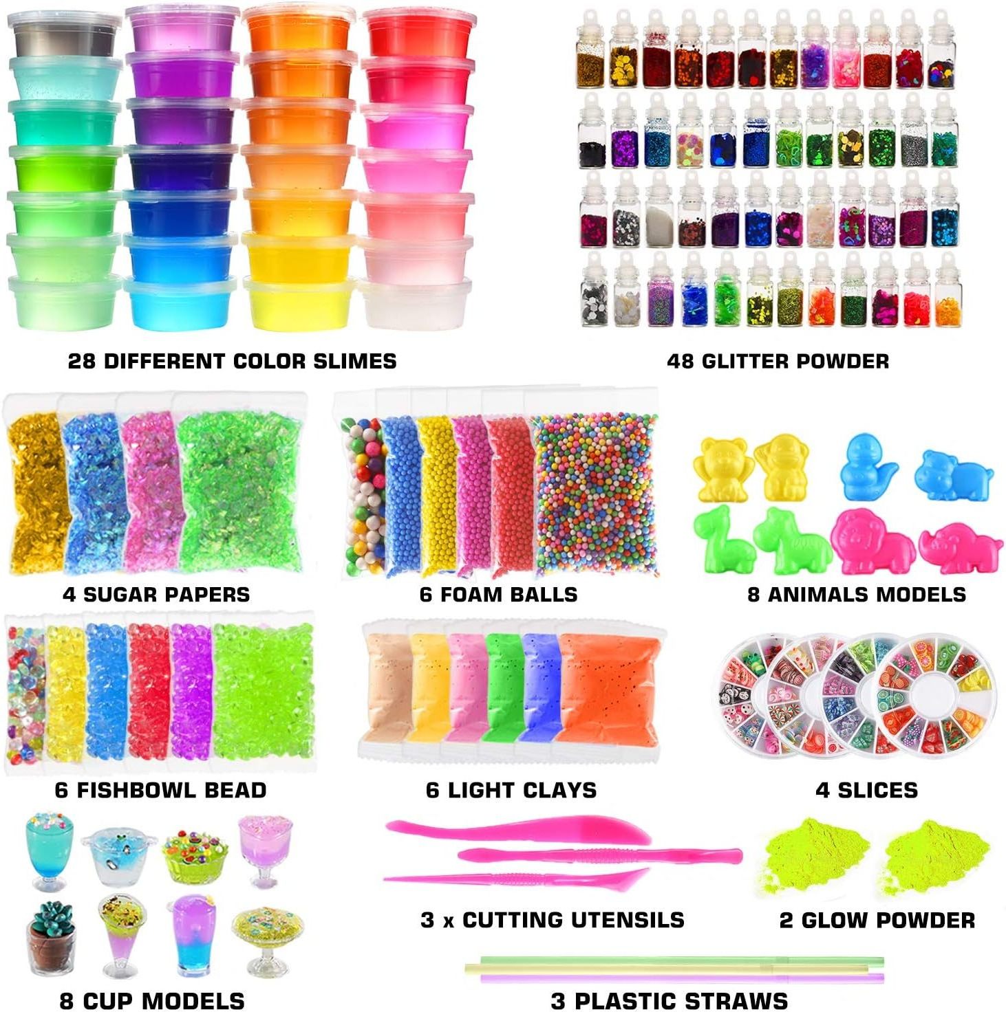 126 Pcs DIY Slime Making Kit for Girls Boys  Birthday Idea for Kids Age 5+ Ultimate Fluffy Slime Supplies Include Crystal Slime