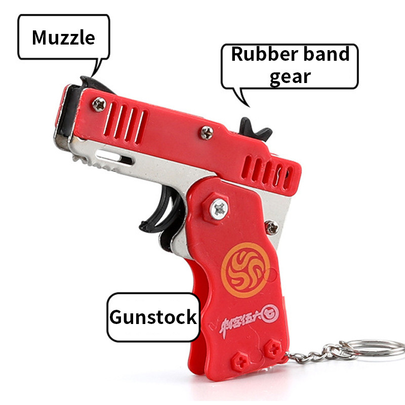 Alloy Plastic Plate Rubber Band Gun Keychain Color Mini Rubber Band Gun Children's Toy Gun