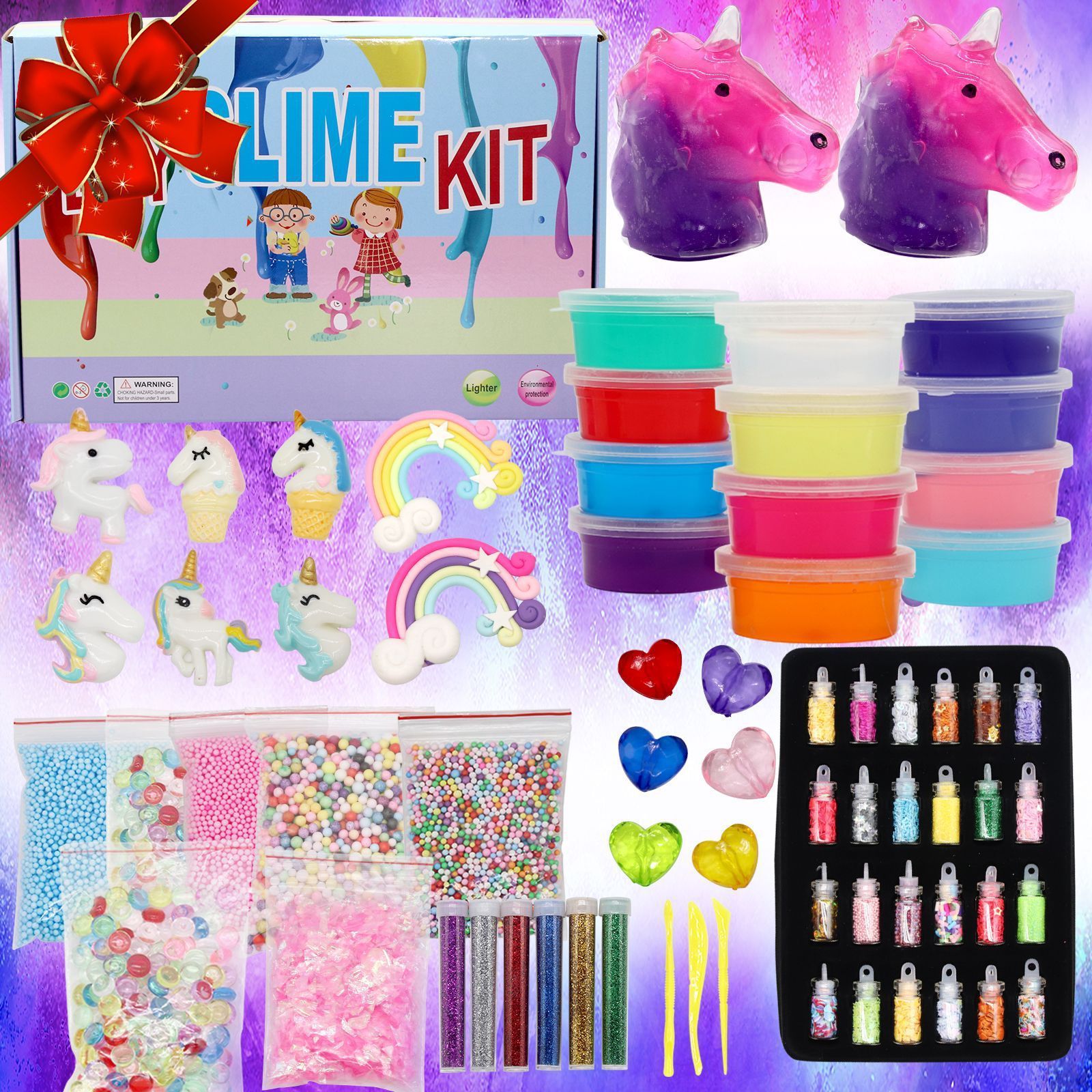 126 Pcs DIY Slime Making Kit for Girls Boys  Birthday Idea for Kids Age 5+ Ultimate Fluffy Slime Supplies Include Crystal Slime