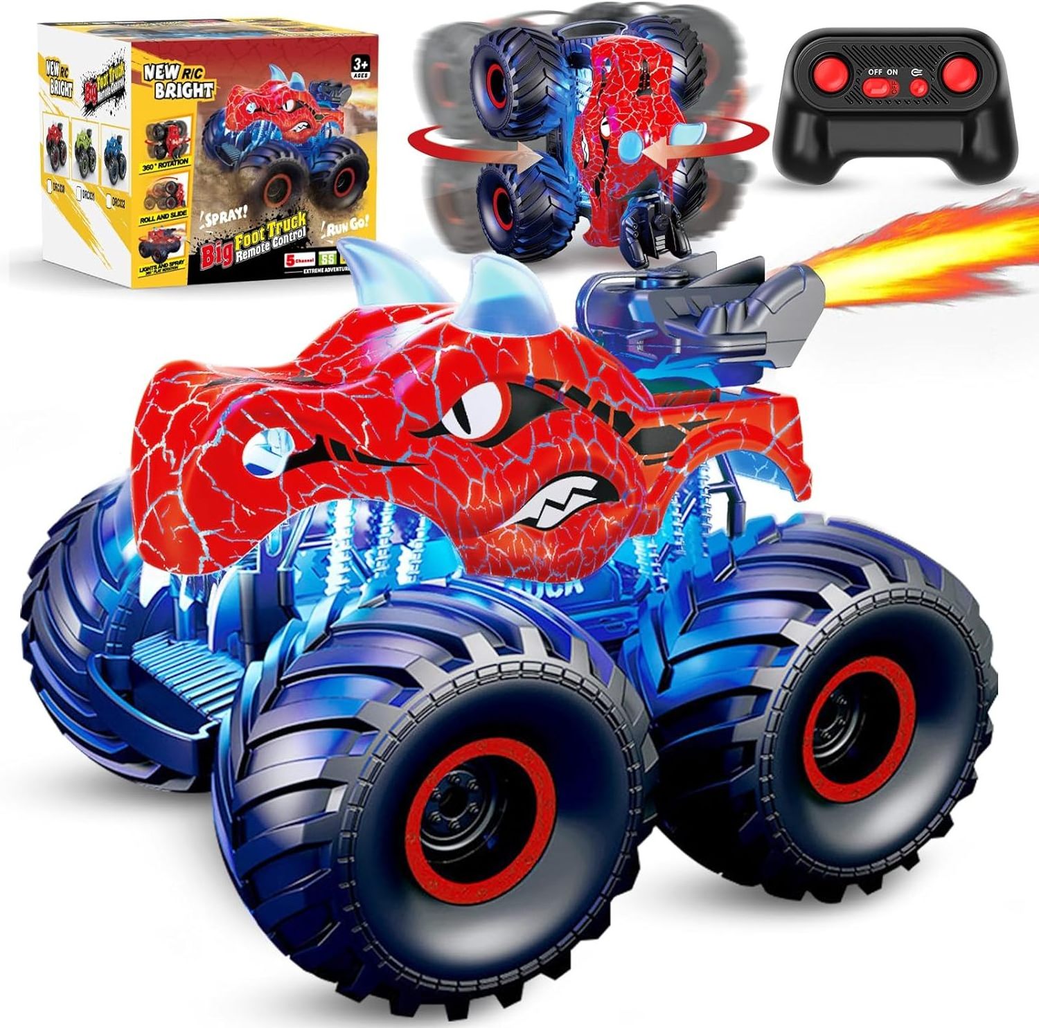 Customized Logo Remote Control Dinosaur Car 2024 Latest 2.4G Remote Control Spray Music RC Dinosaur Monster Truck Car Playsets