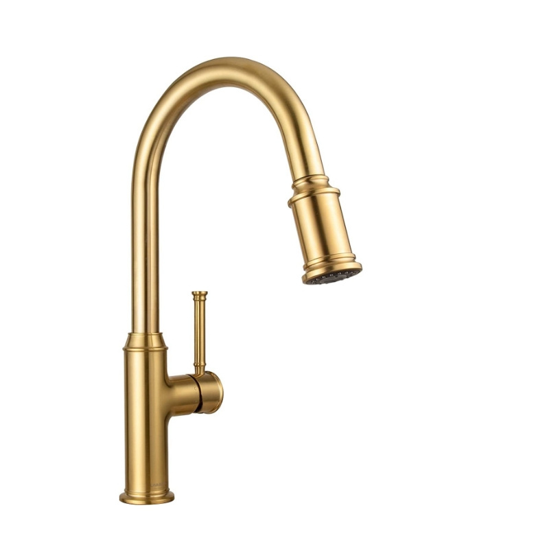 Brushed Gold Kitchen Faucet Kitchen Sink Faucet Faucet Suitable Brushed Brass with Pull-down Sprayer Single Handle Gold Modern