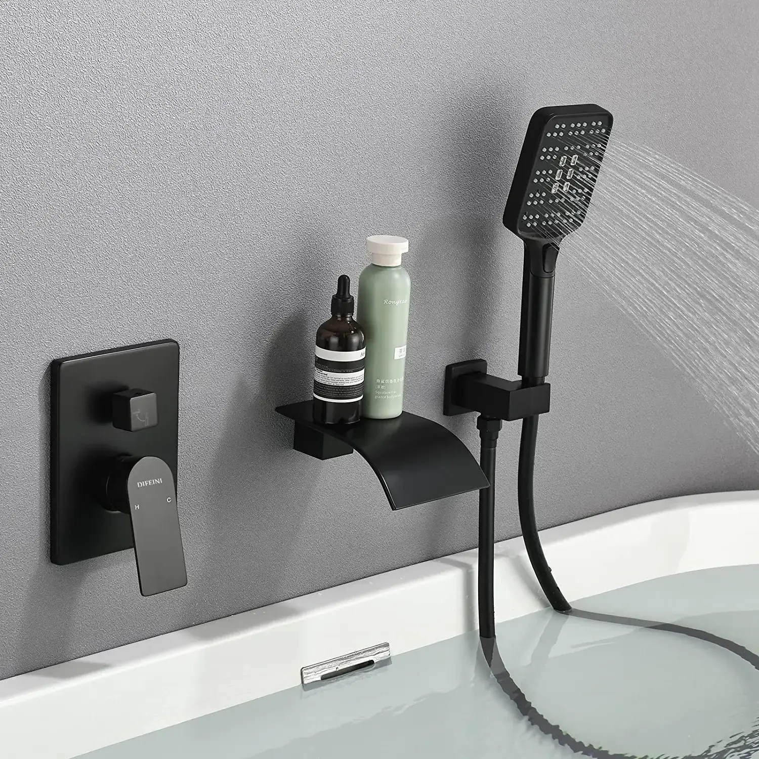 Bathtub shower Set with Handheld Sprayer Bathtub Fill Faucet with Rough Valve Trim Kit Wall Mounted Bathtub Faucet