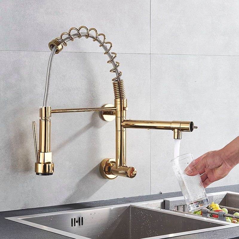 Modern Spring Pull Down Sprayer Single Cold Water Mixer Wall Mounted Faucet 360 Rotation Kitchen Faucets OEM Contemporary Hotel