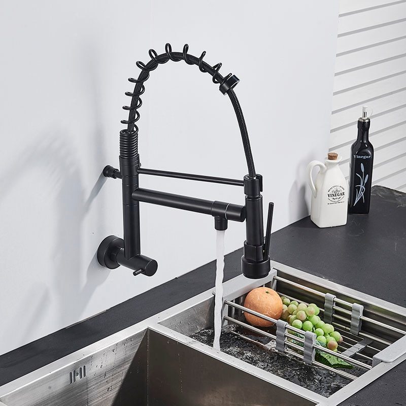 Modern Spring Pull Down Sprayer Single Cold Water Mixer Wall Mounted Faucet 360 Rotation Kitchen Faucets OEM Contemporary Hotel