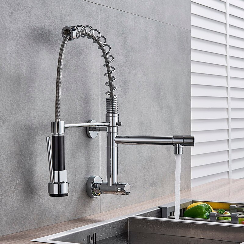 Modern Spring Pull Down Sprayer Single Cold Water Mixer Wall Mounted Faucet 360 Rotation Kitchen Faucets OEM Contemporary Hotel