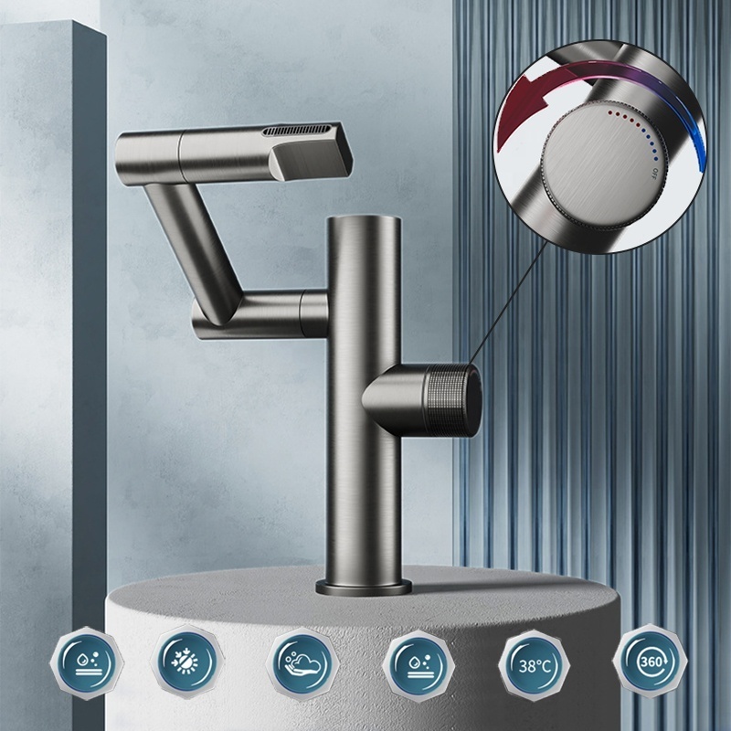 Digital Display Basin Faucet Water Tap Bath 360 Degree Swivel Bathroom Faucet Single Handle Sink Tap Mixer Hot and Cold