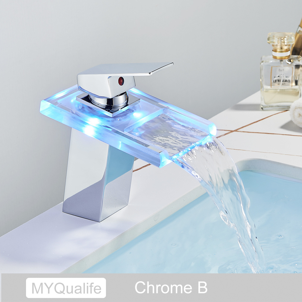 3 Color Change Hot and Cold Basin Brass Mixer Toilet Tap Bathroom Sink Led Waterfall Faucet Colorful