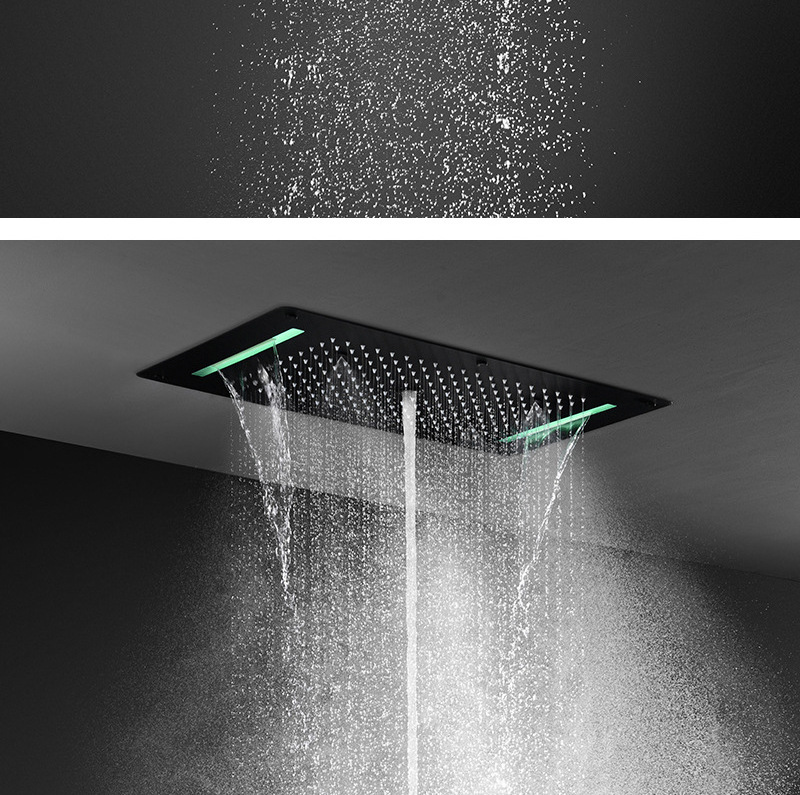 Bathroom Ceiling LED Shower Head Set Thermostatic Mist Spray Rainfall Waterfall Shower Faucet 2023 Newest Matte Black ODM Modern