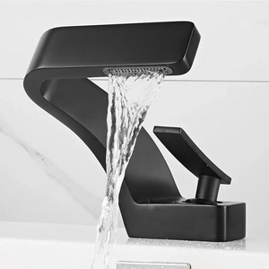 2023 Hot Sale Luxury High Quality Brass Matte Black Chrome Washroom Basin Mixer Taps Waterfall Bathroom Basin Faucets