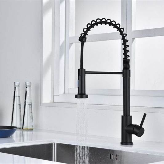 Good Selling SUS304 Kitchen Spring Faucets with Pull Down 3 Function Sprayer Cheap Kitchen Taps Black Tap for RV Utility