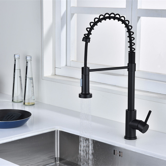 Good Selling SUS304 Kitchen Spring Faucets with Pull Down 3 Function Sprayer Cheap Kitchen Taps Black Tap for RV Utility