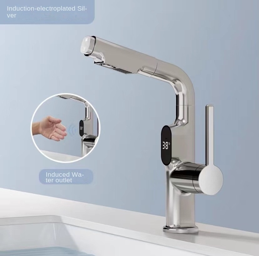 Intelligent Digital Display Induction Basin Faucet otate Anti-splashing Can Draw Cold And Hot Water Faucet