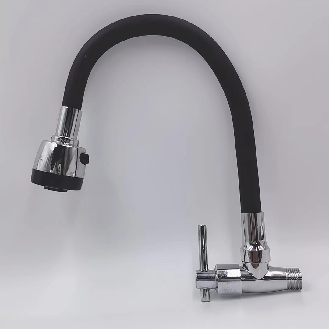 Wall Mounted Kitchen Faucet Silicon Spout Hose Tap Flexible Rubber Factory Price Black Brass Modern Contemporary Kitchen Sink