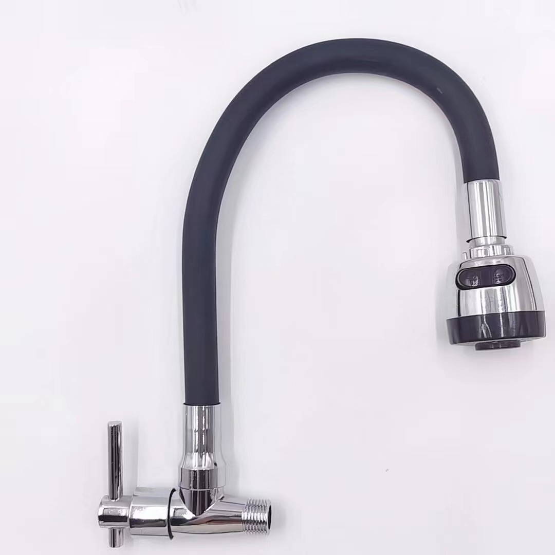 Wall Mounted Kitchen Faucet Silicon Spout Hose Tap Flexible Rubber Factory Price Black Brass Modern Contemporary Kitchen Sink