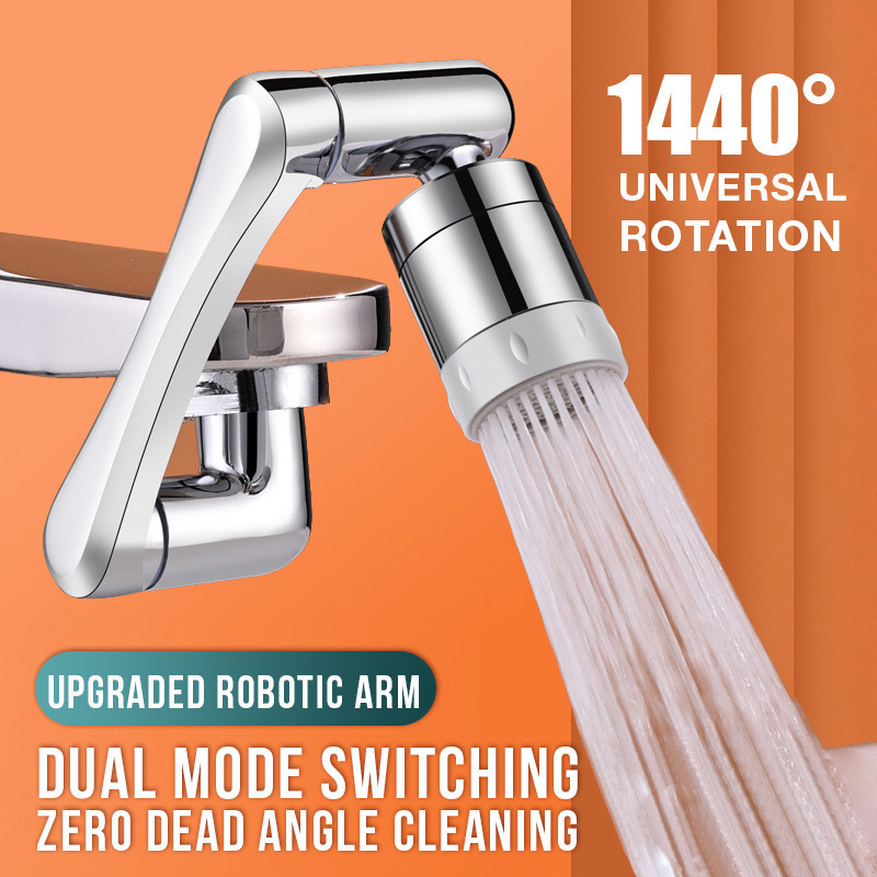 Stainless steel Universal 1080 Swivel Robotic Arm Swivel Extension Faucet Aerator Kitchen Sink Faucet Extender 2Water Flow Mode