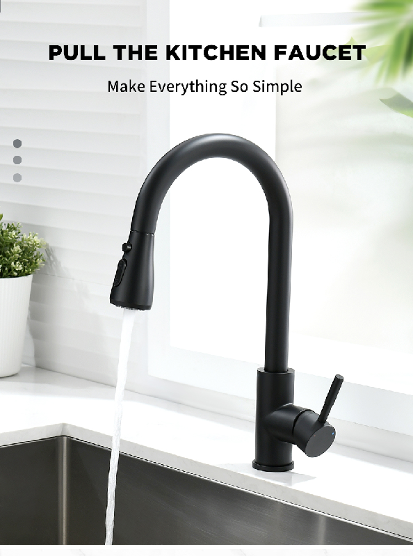 Kitchen Faucets Black Single Handle Pull Out Kitchen Tap Single Hole Handle Swivel 360 Degree Water Mixer Tap Mixer Tap 408906