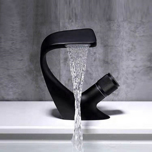 Unique Design Luxury Black Brass Stainless Steel Bathroom Basin Faucet Single Waterfall Hot And Cold Water Mixer Sink Faucet