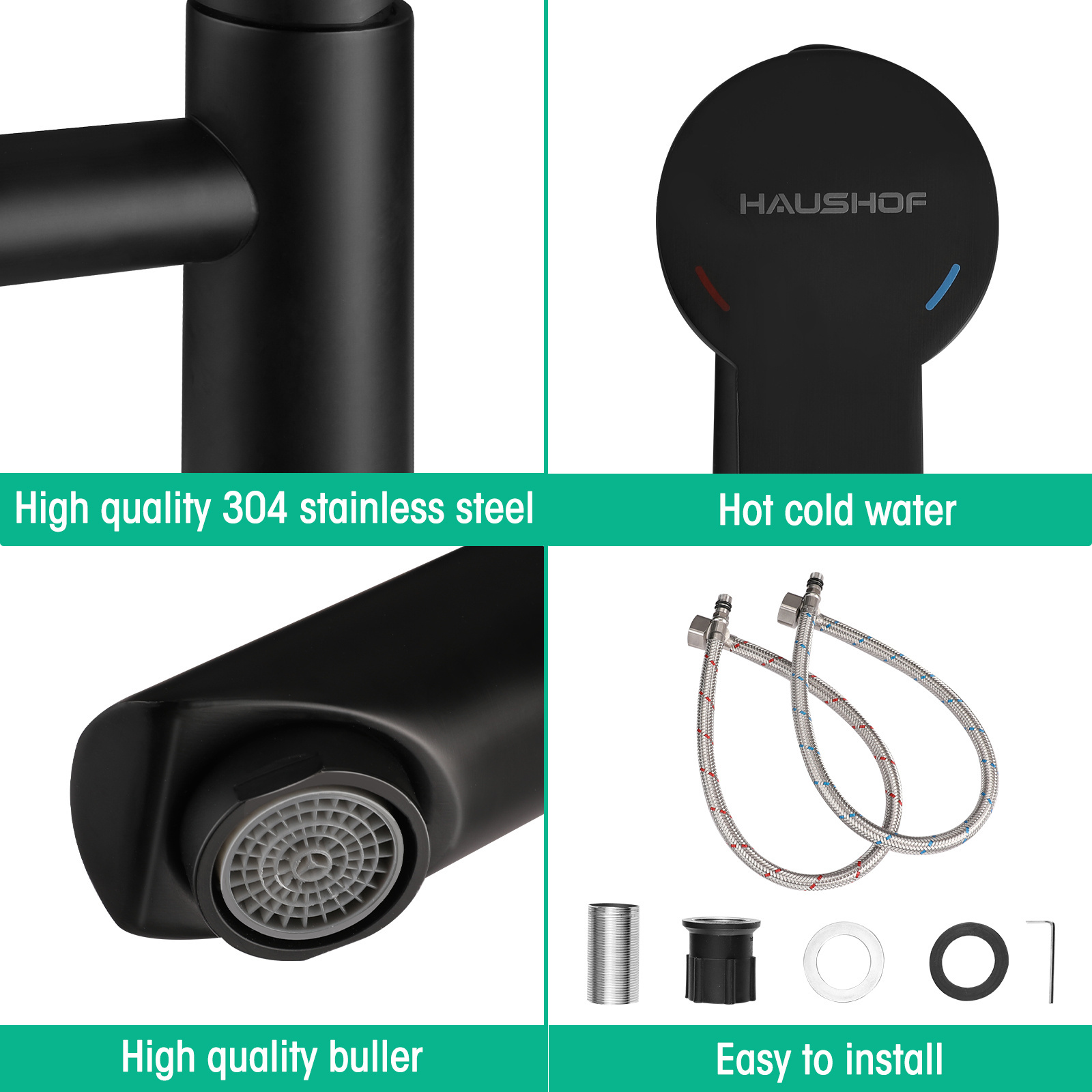 Matte Black Bathroom Basin Faucet Replaceable Filter Hot Cold Water Mixer Tap Modern Single Handle One Outlet Faucets