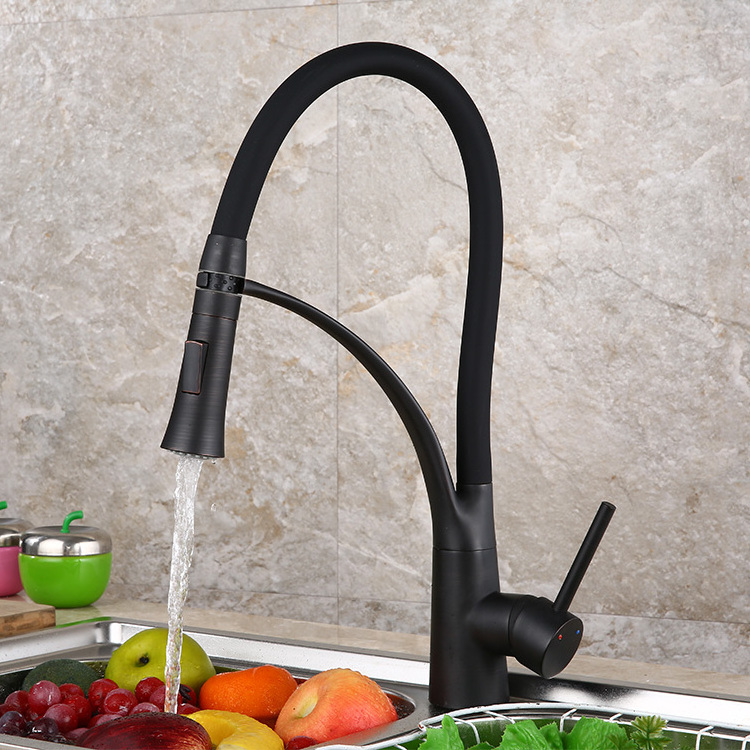 High Quality Matt Black Brass Flexible Hose Single Handle Faucet Pull-out Kitchen Sink Tap Mixer Faucet