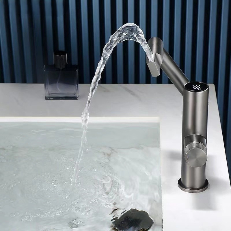 2023 Hot Sale  Brass Gunmetal White Digital Display Temperature Lavatory Basin Mixer Tap Sink Faucet