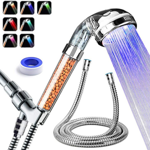 Shower Head LED Color Changed with Hose and Shower Arm Bracket, 7 Color Flash Light Automatically Changing LED Fixed ShowerHead