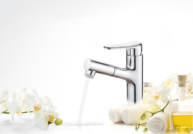 Long Spring Pull Out Wheel Pull Down Handle Faucets Basin Mixer Faucet