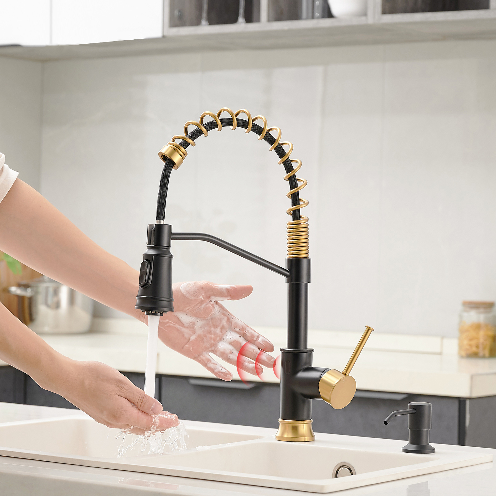 Black and Gold Brass Smart Touchless Kitchen Sinks Tap Sensor Touch Automatic Faucet