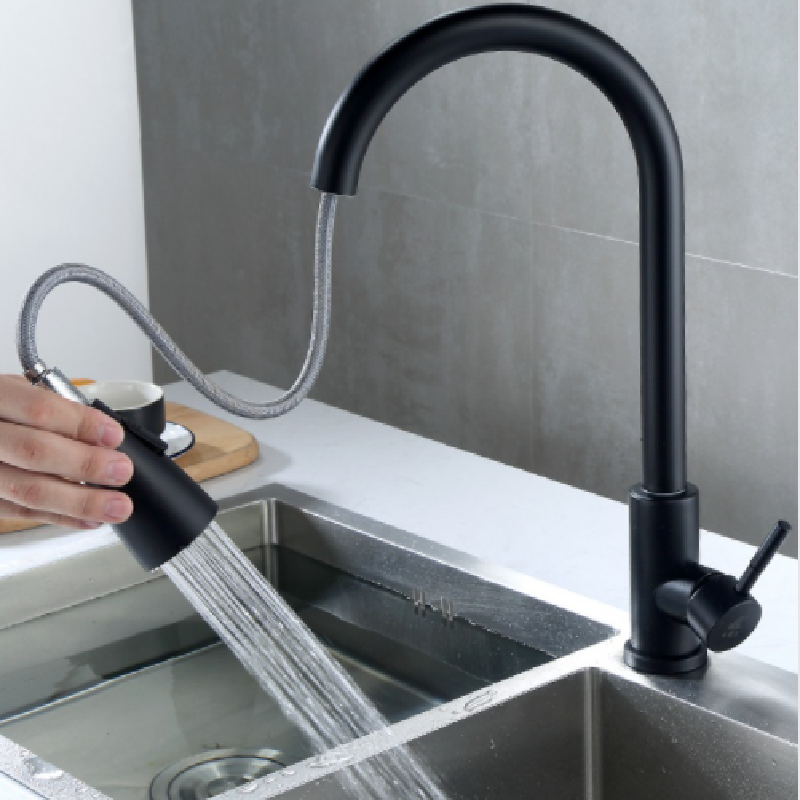 2023 Stainless Steel Hot and Cold Water Flexible Hoses for single handle pull-out Kitchen Faucet and sink tap by black color