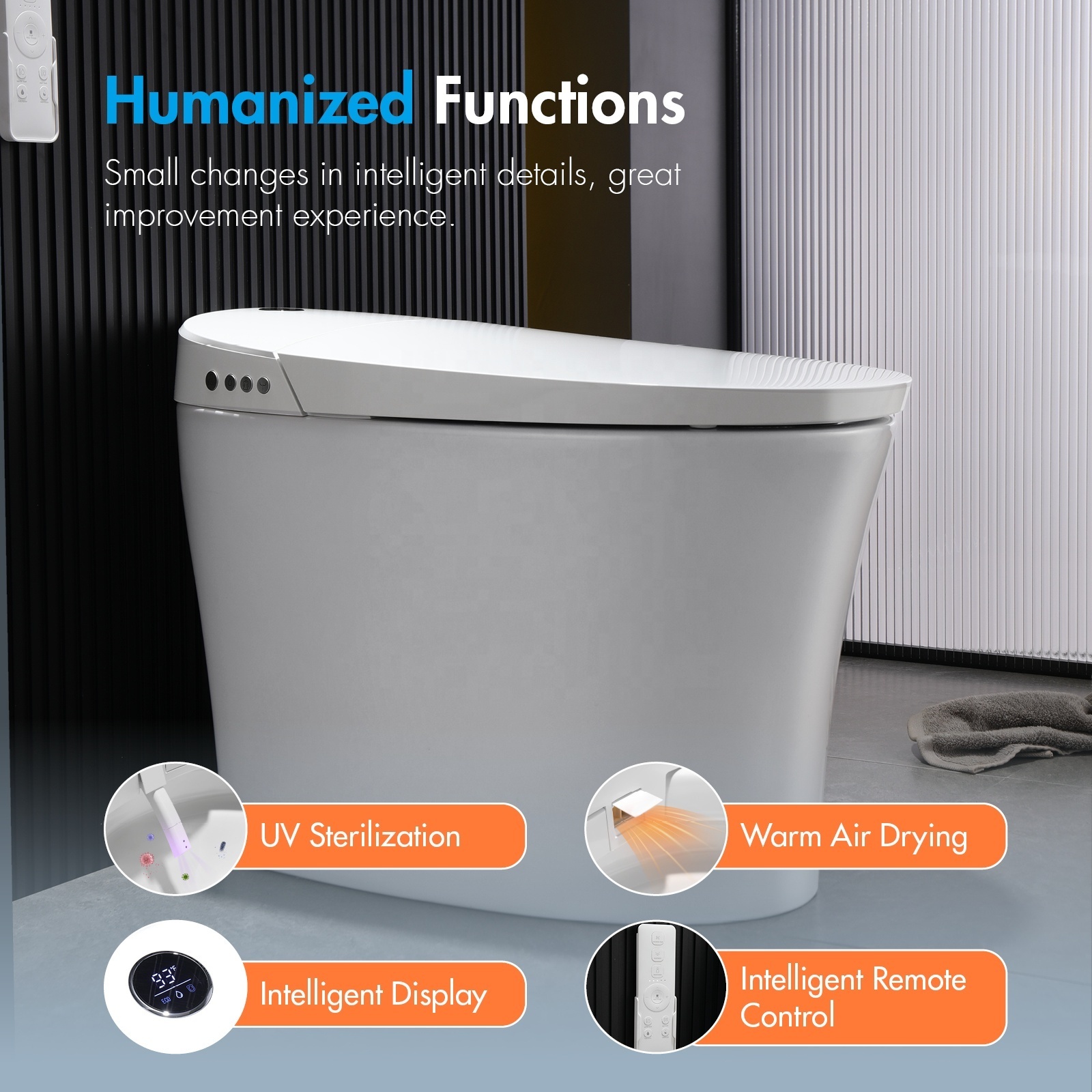 Heated Seat Smart Toilet One Piece Automatic Flush Tankless Power Outage Flushing Night Light Knob Control Foot  Sensor Flush