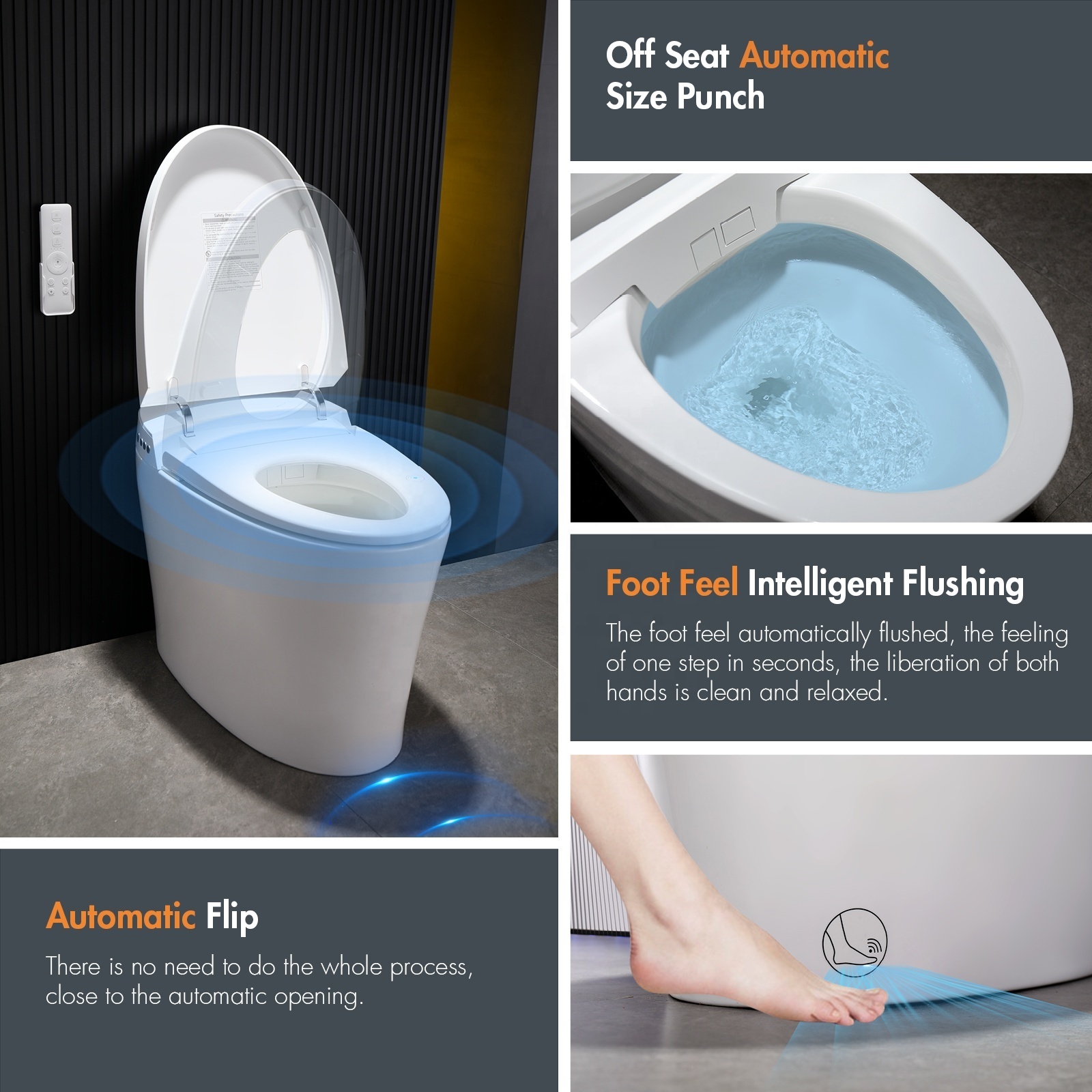 Heated Seat Smart Toilet One Piece Automatic Flush Tankless Power Outage Flushing Night Light Knob Control Foot  Sensor Flush