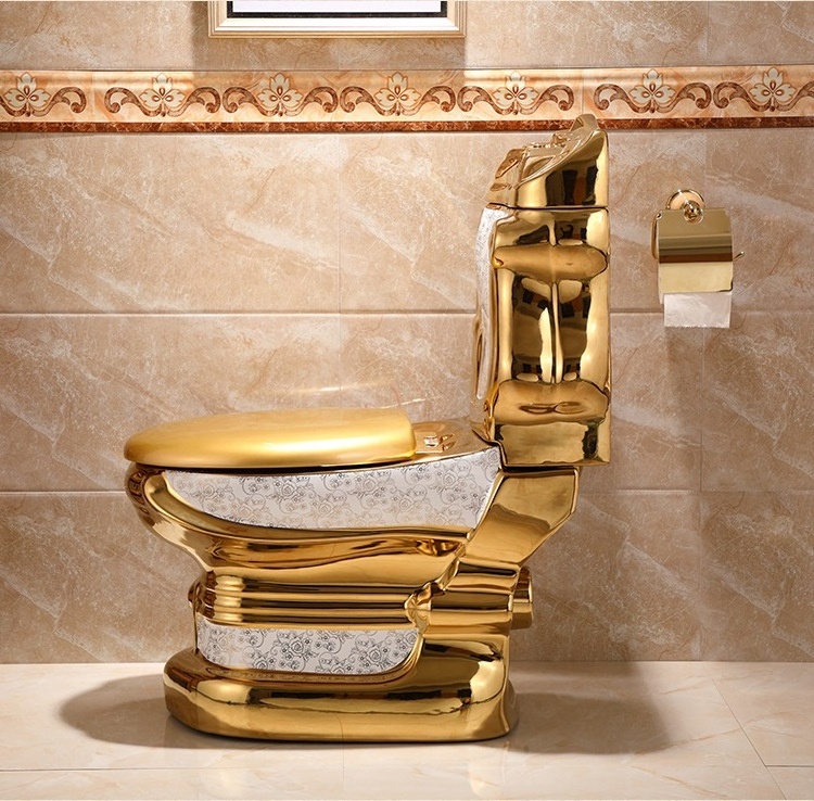 Royal Extreme Luxury Sanitary Ware Quality Electroplated Hotel Golden Wc One Piece Vintage Gold Ceramic Toilet Bowl