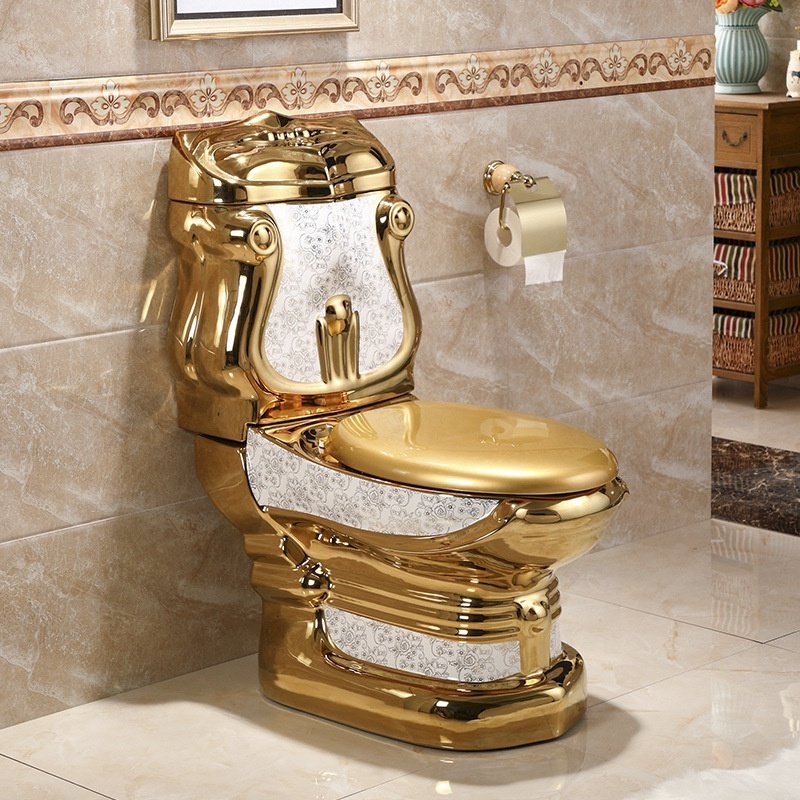 Royal Extreme Luxury Sanitary Ware Quality Electroplated Hotel Golden Wc One Piece Vintage Gold Ceramic Toilet Bowl