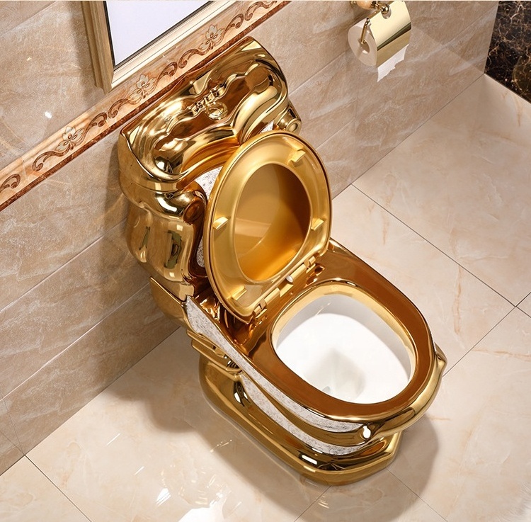 Royal Extreme Luxury Sanitary Ware Quality Electroplated Hotel Golden Wc One Piece Vintage Gold Ceramic Toilet Bowl