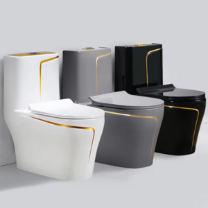 Luxury Sanitary Ware Inodoros Wc Gold Line One Piece Water Closet Ceramic Toilet Gold Black Colored Toilets Bowl