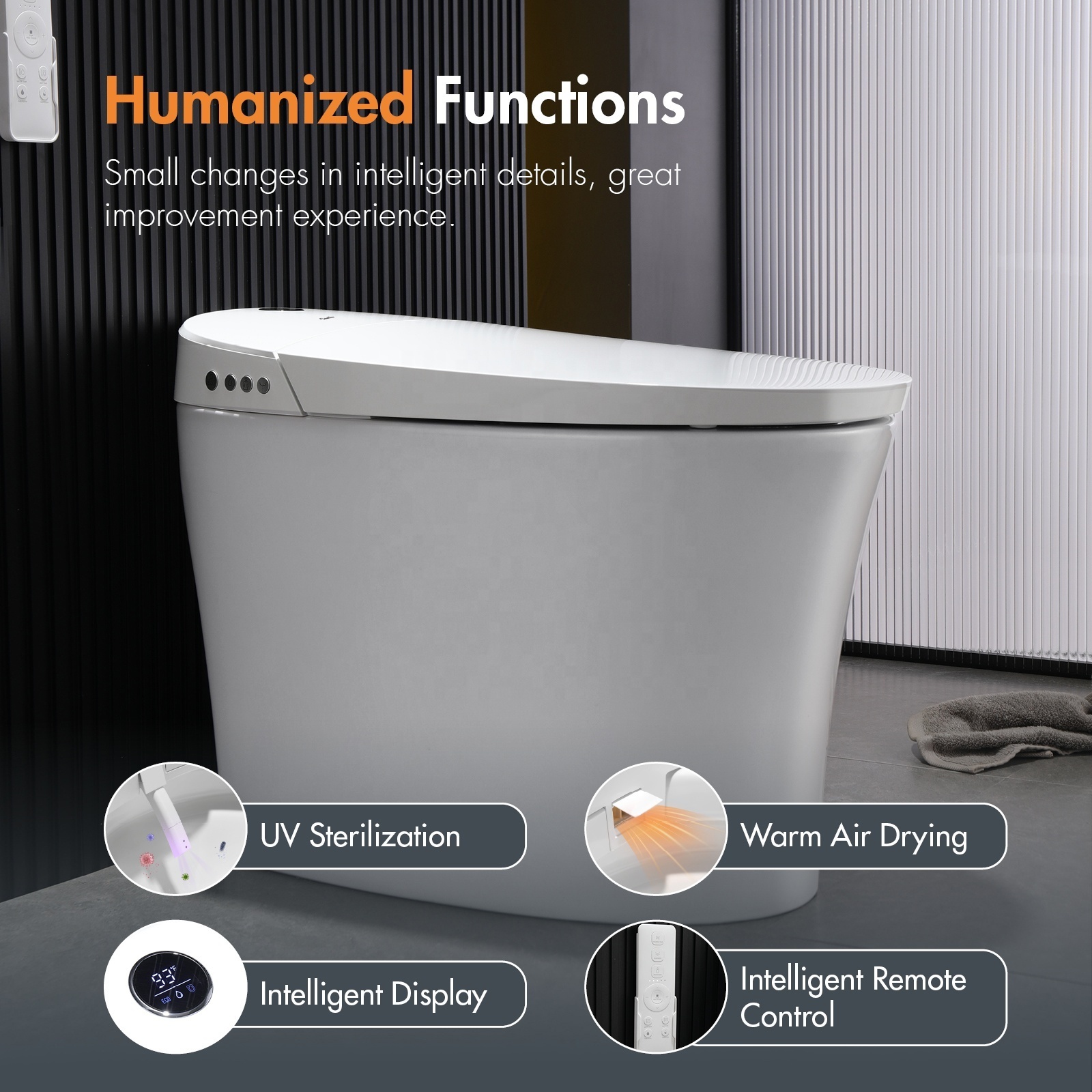 Heated Seat Smart Toilet One Piece Automatic Flush Tankless Power Outage Flushing Night Light Knob Control Foot  Sensor Flush