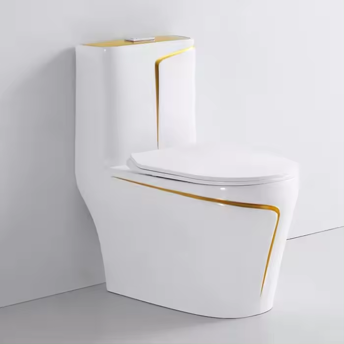 Luxury Sanitary Ware Inodoros Wc Gold Line One Piece Water Closet Ceramic Toilet Gold Black Colored Toilets Bowl