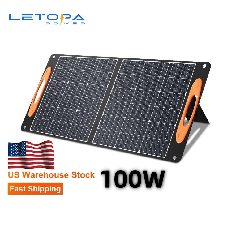 LETOPA US local warehouse Outdoor Camping Waterproof 100w Portable Folding Panel Monocrystalline Silicon Foldable PV Solar Panel