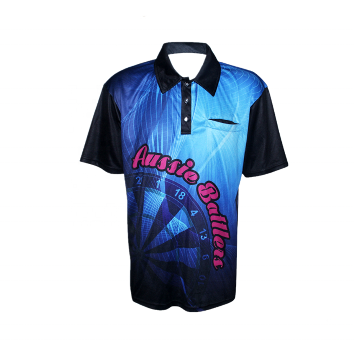 Wholesales Full Sublimation Print Team Name Logo Golf Polo Shirt 100% Polyester Cheap Custom Dart Shirt For Men