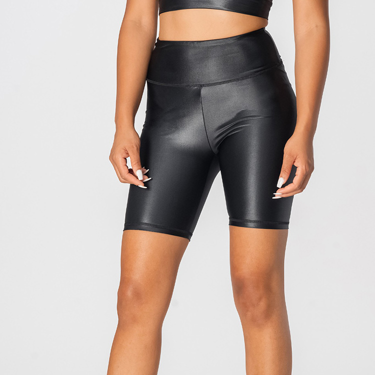 Custom High Quality Fitness Leather Fabric Sports Wear High Waist Workout Active Shorts For Women