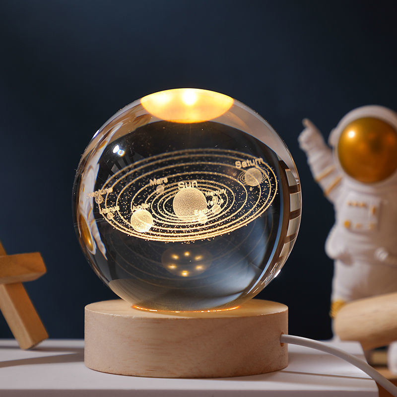 Crystal ball Crystal Astronaut Planet Globe 3D Laser Engraved Solar System Ball with Touch Switch LED Light Base Astronomy Gift