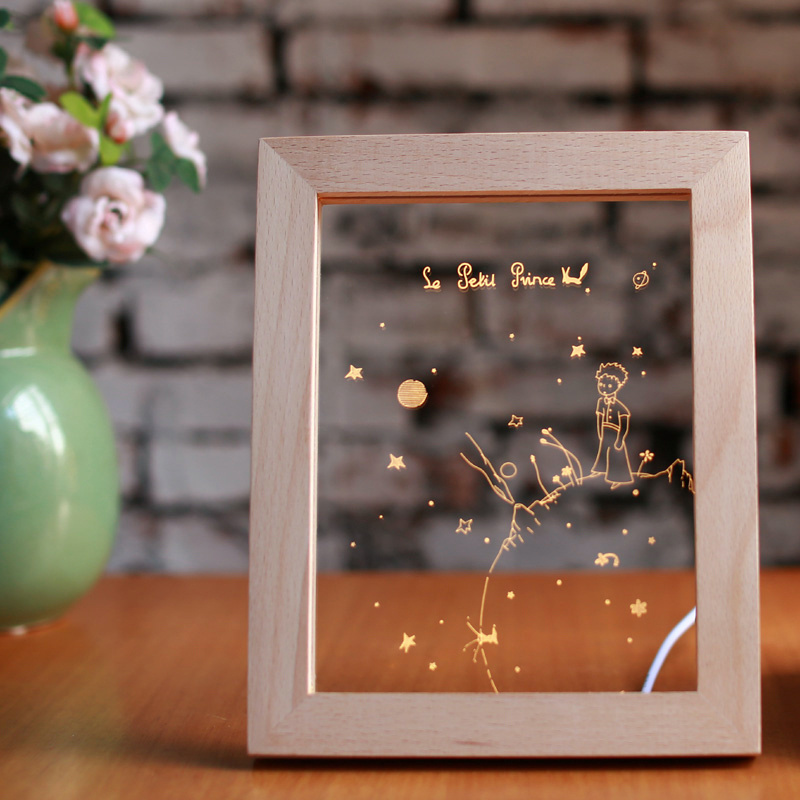 Wholesale Wooden 3D LED Love Photo Frames Custom Designs Wedding Decorative Display Wood Picture Acrylic Photo Frame