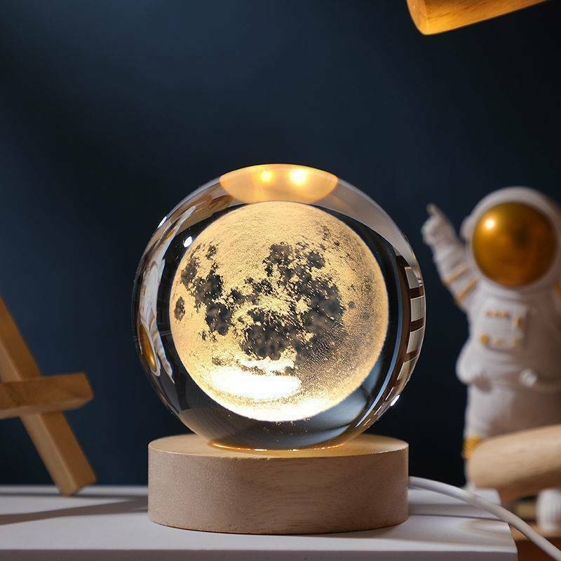 Crystal ball Crystal Astronaut Planet Globe 3D Laser Engraved Solar System Ball with Touch Switch LED Light Base Astronomy Gift