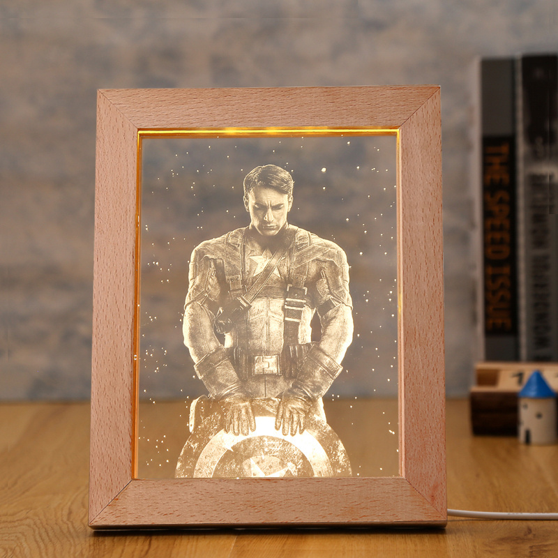 Light Up Photo Frame Night Lamp Custom 3D Acrylic LED Beech Wood Baby Photo Frame